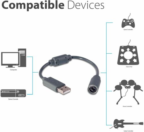 USB Breakaway Dongle Cable Cord Adapter For Xbox 360 PC Wired Controller