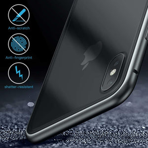 Luxury Magnetic Metal Frame Tempered Glass Back Cover Case For iPhone X 7 8 Plus