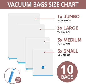 10 x Jumbo Vacuum Storage Bags Travel Space Saver Garment Seal Clothes Hand Pump