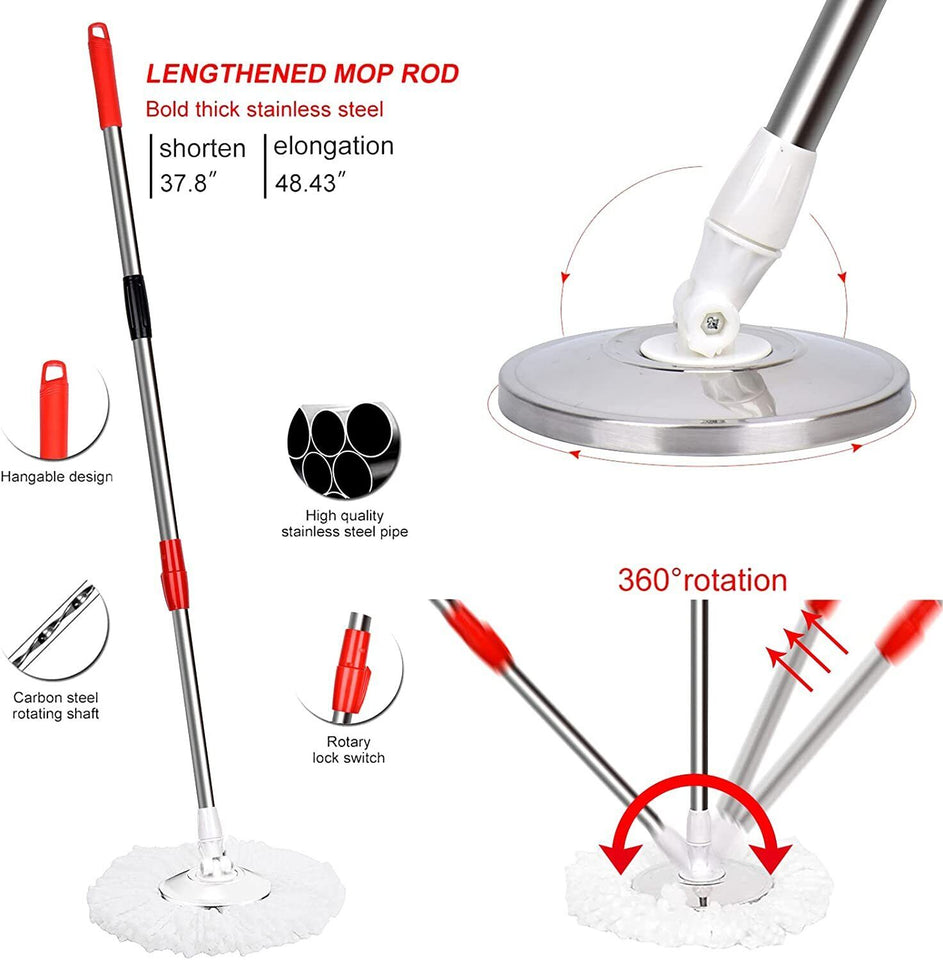 360° Rotating Head Easy Spin Dry Floor Mop Bucket + 3x Head Microfiber Spinning