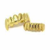 New Custom 14k Gold Plated Hip Hop Teeth Grillz Caps Top & Bottom Grill Fang Set