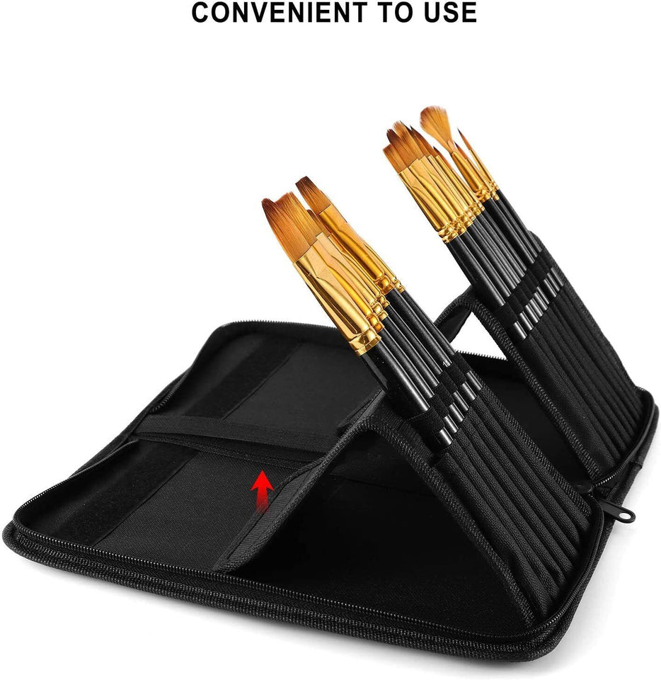 17 Pcs Professional Artist Nylon Paint Brushes Set for Oil Watercolor Art W Case