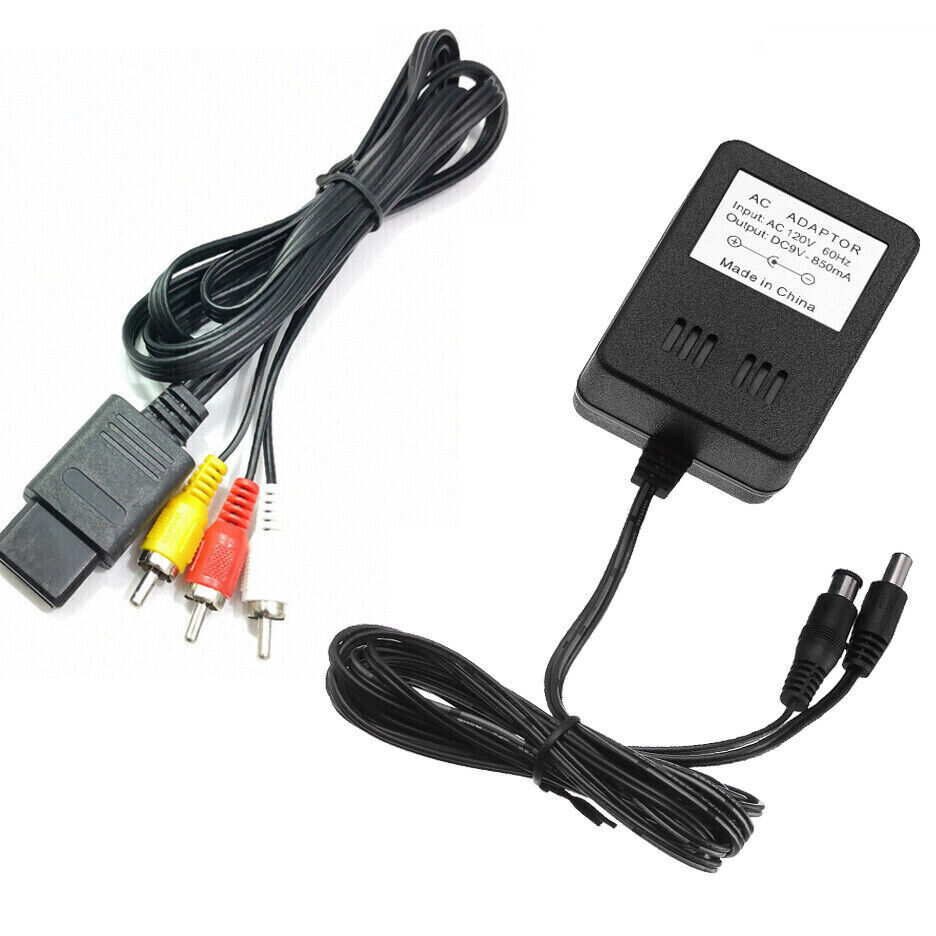 AV RCA Audio+AC Cable Power Supply Adapter Cord For Super Nintendo SNES Game Set