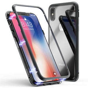 Luxury Magnetic Metal Frame Tempered Glass Back Cover Case For iPhone X 7 8 Plus
