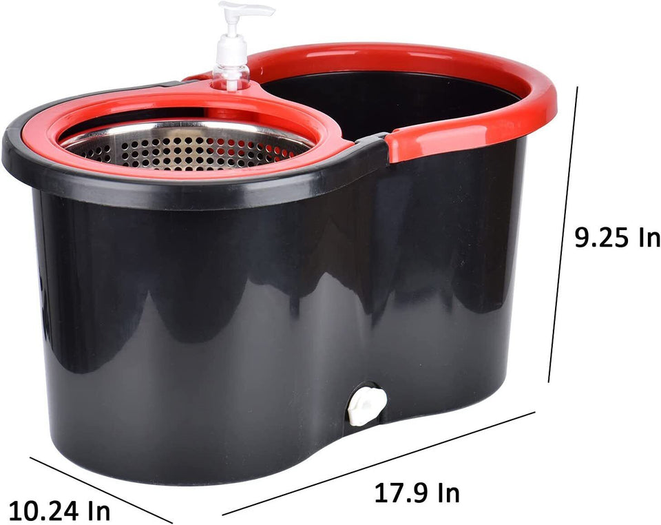 360° Rotating Head Easy Spin Dry Floor Mop Bucket + 3x Head Microfiber Spinning