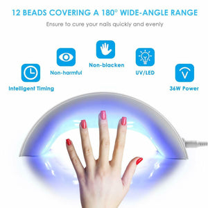 36W LED UV Nail Polish Dryer Lamp Gel Acrylic Curing Light Spa Professional Kit