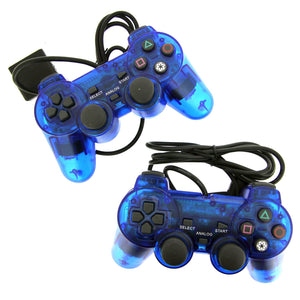 2X Blue Twin Shock Game Controller Joypad Pad for Sony PS2 Playstation 2