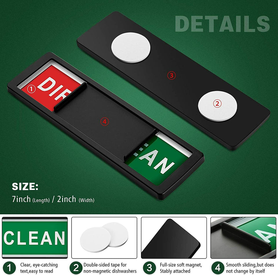Clean Dirty Dishwasher Magnet Non-Scratch Magnetic Black Signage Indicator Sign