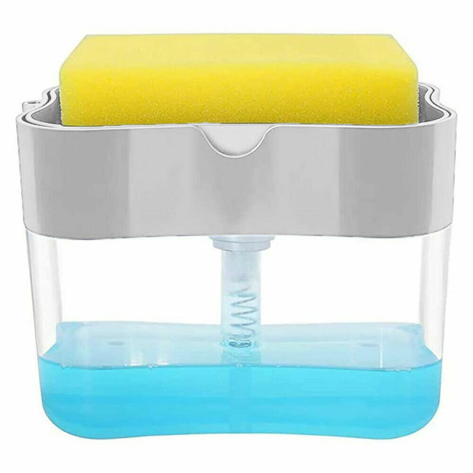 2 in1 Kitchen Liquid Soap Pump ABS Dispenser Sponge Holder Press Countertop Rack
