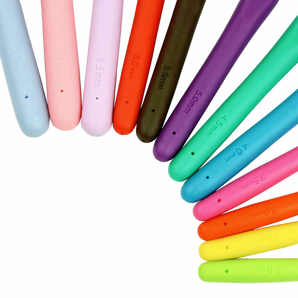 Soft Handle 12 PCS Set Crochet Hooks Needles Knit Yarn Weave Craft Aluminum