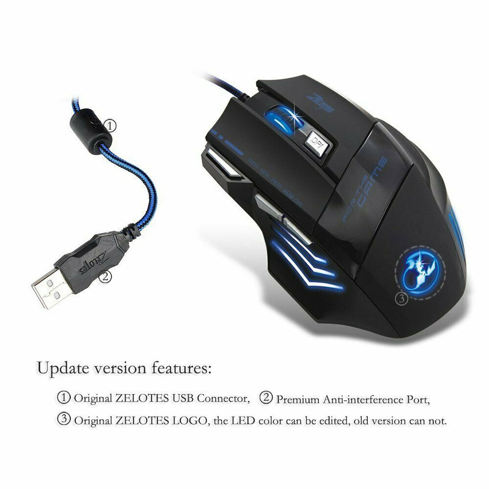 LED Optical 3200 DPI 7 Button USB Wired Gaming Game Mouse Mice for Laptop PC Mac