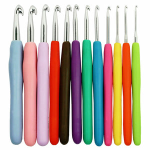 Soft Handle 12 PCS Set Crochet Hooks Needles Knit Yarn Weave Craft Aluminum