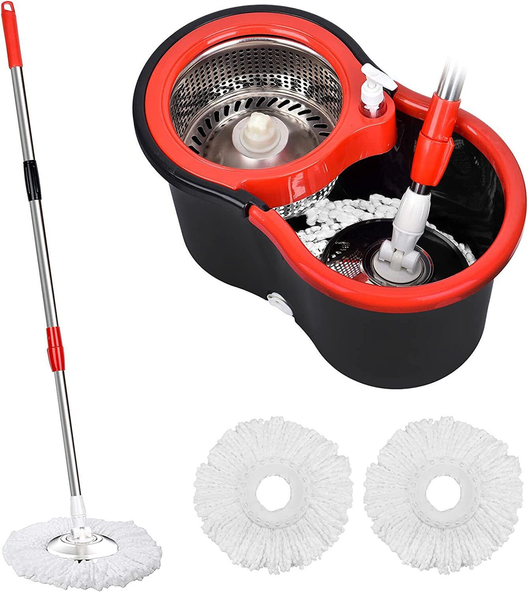 360° Rotating Head Easy Spin Dry Floor Mop Bucket + 3x Head Microfiber Spinning