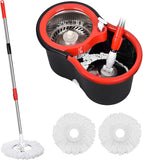 360° Rotating Head Easy Spin Dry Floor Mop Bucket + 3x Head Microfiber Spinning