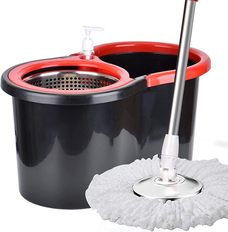 360° Rotating Head Easy Spin Dry Floor Mop Bucket + 3x Head Microfiber Spinning
