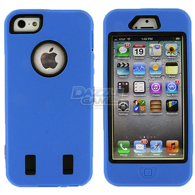 For iPhone 5 5G Combo Hard Hybrid Rubber Case Snap On Cover Silicone + Protector