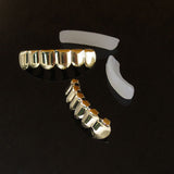 New Custom 14k Gold Plated Hip Hop Teeth Grillz Caps Top & Bottom Grill Fang Set