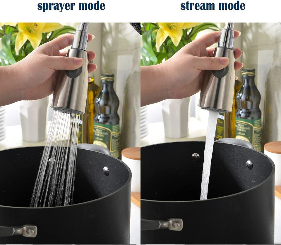 Commercial Kitchen Sink Faucet Pull Out Sprayer Mixer Tap Brushed Nickel&Cover
