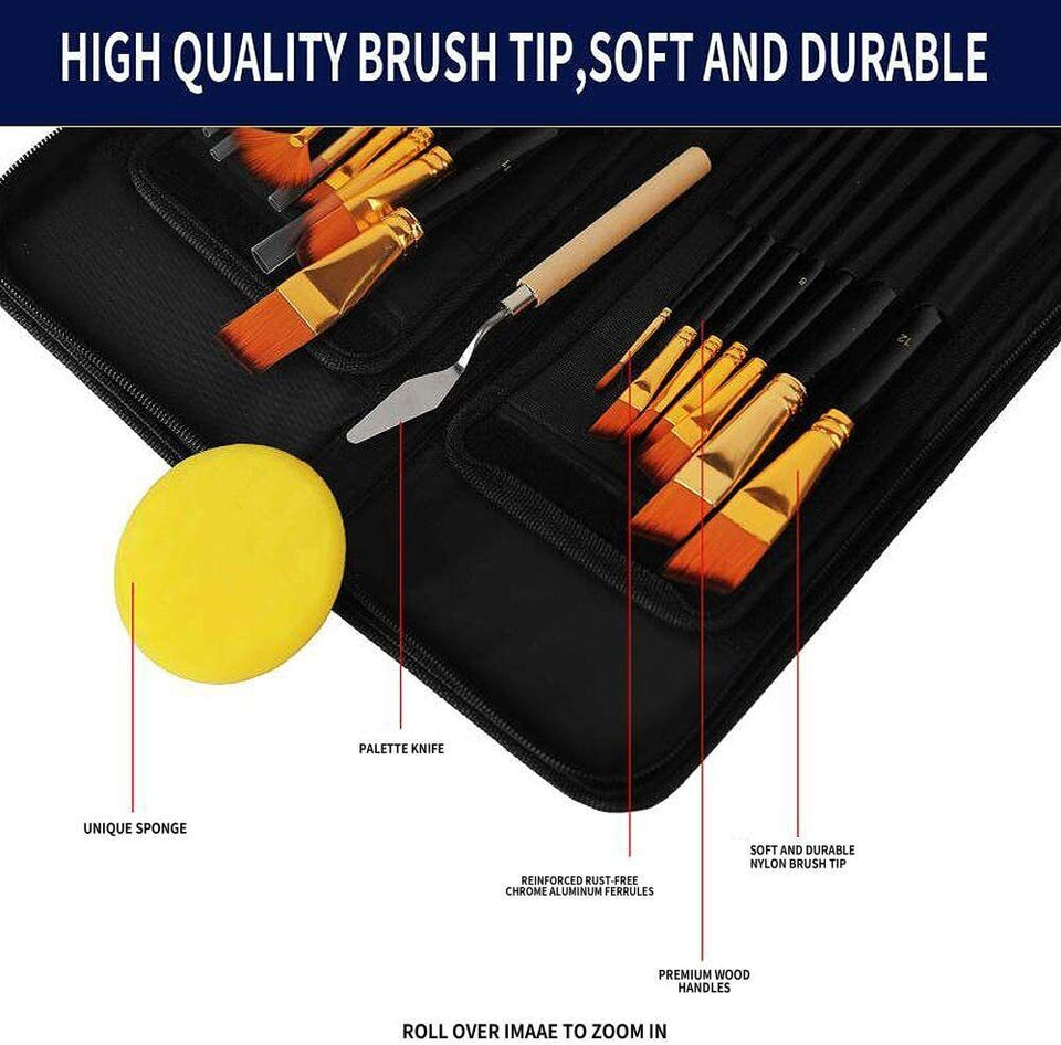 17 Pcs Professional Artist Nylon Paint Brushes Set for Oil Watercolor Art W Case