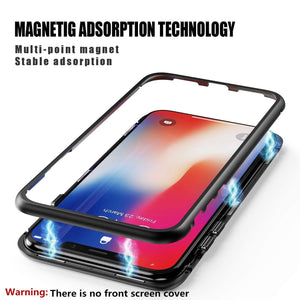 Luxury Magnetic Metal Frame Tempered Glass Back Cover Case For iPhone X 7 8 Plus