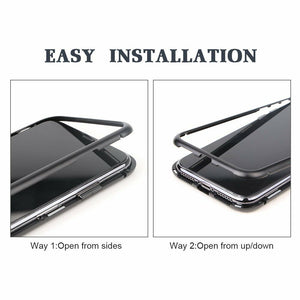 Luxury Magnetic Metal Frame Tempered Glass Back Cover Case For iPhone X 7 8 Plus