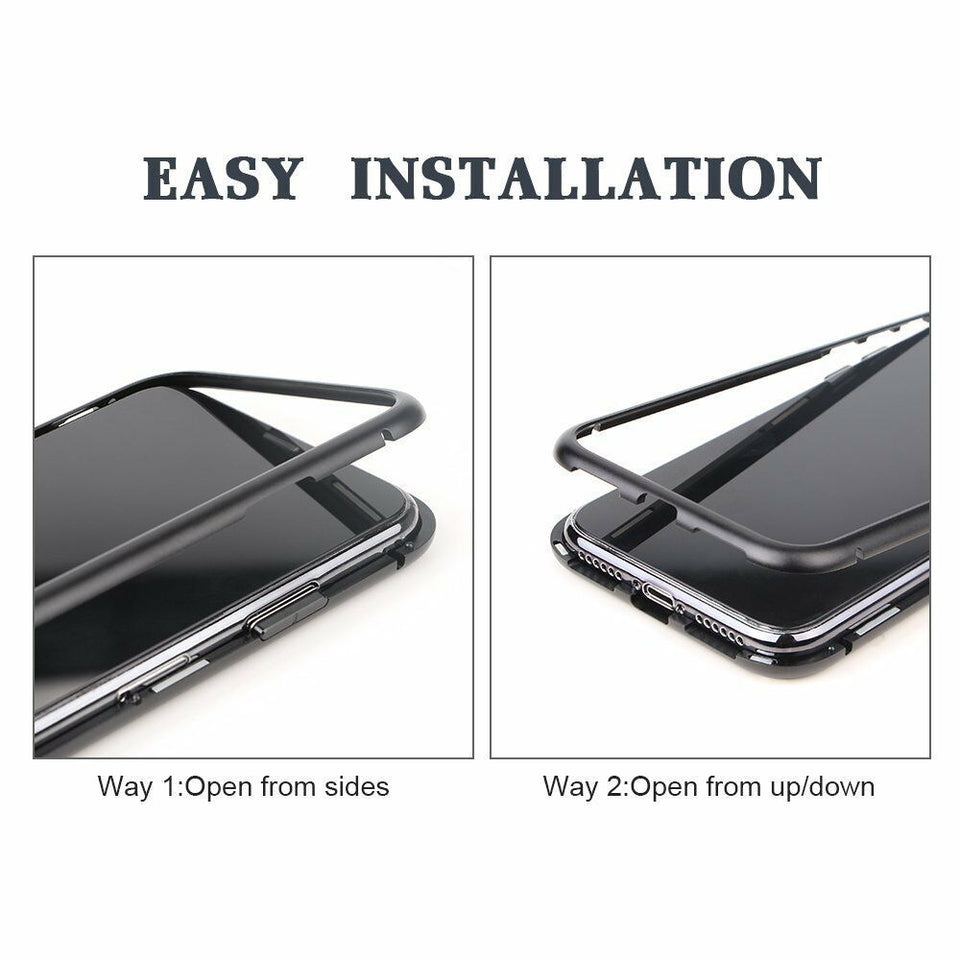 Luxury Magnetic Metal Frame Tempered Glass Back Cover Case For iPhone X 7 8 Plus