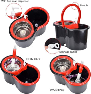 360° Rotating Head Easy Spin Dry Floor Mop Bucket + 3x Head Microfiber Spinning