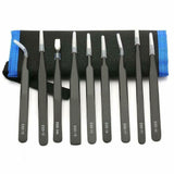 10Pcs ESD Anti-static Tweezers Set Maintenance Repair Stainless Steel Tools Kit