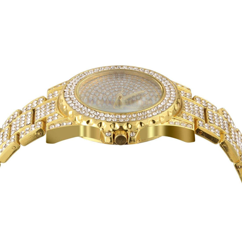 Luxury Mens 14k Gold Tone Iced out Simulated Lab Diamond Hip Hop Rapper Watch