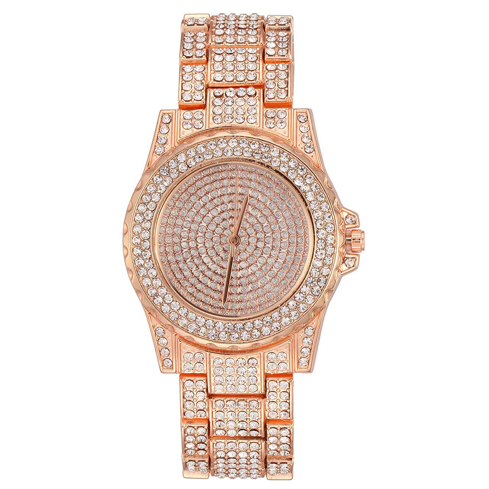 Luxury Mens 14k Gold Tone Iced out Simulated Lab Diamond Hip Hop Rapper Watch